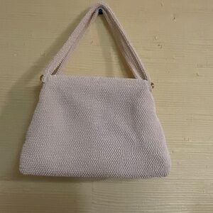 VINTAGE Lumured Co White Ivory Beaded Handbag. L 10in, W 4 in, H-6in